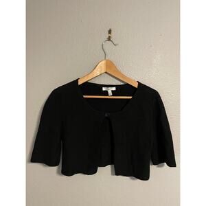 MaxMara Sweater Womens Medium Black Silk Linen Cropped Bolero Cardigan Button